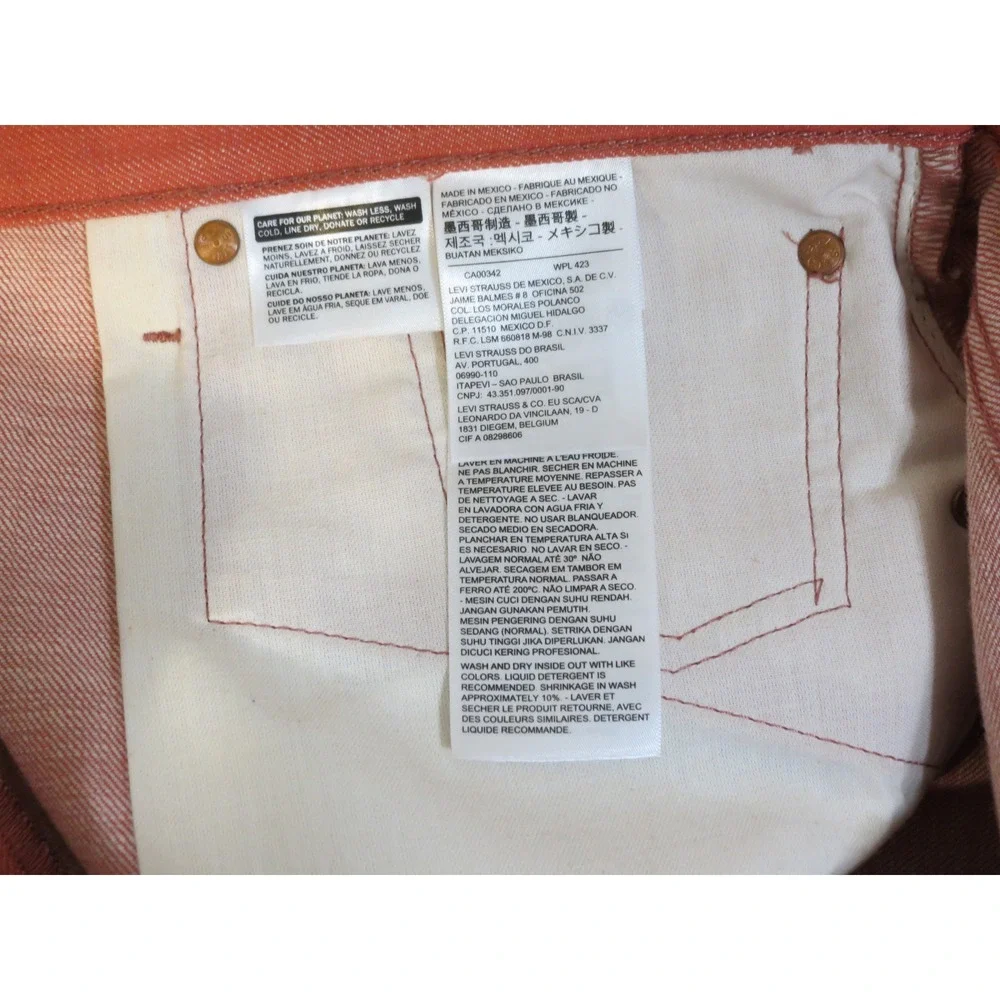 Levi's 501 Jeans Mens 40x34 Salmon Pink White Oak Cone Denim Straight Leg